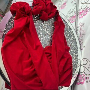 Halter scoop neck low neckline sexy club wear top Elegant Red Women's Top